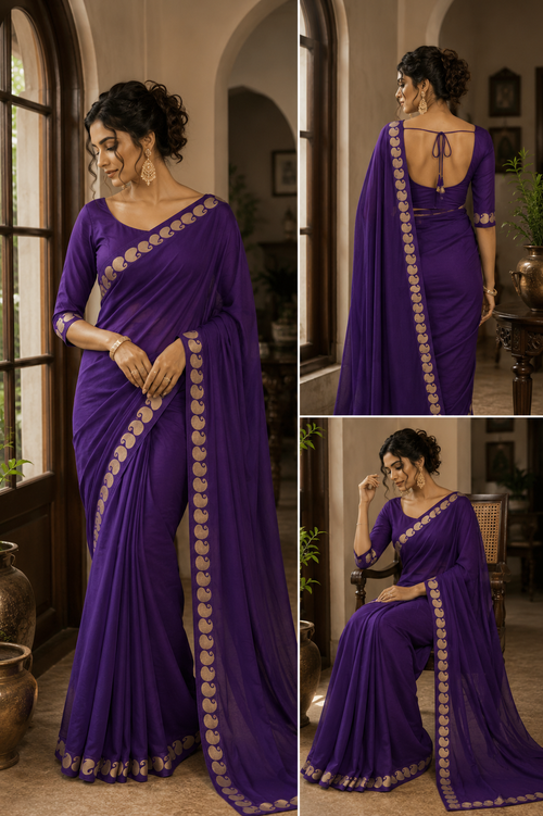 Rivaa Royal Purple Viscose Georgette Saree