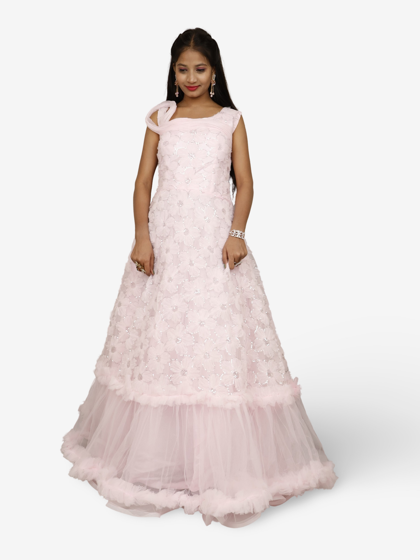 Pink Net Fabric Gown with Sequin Work by Shreekama