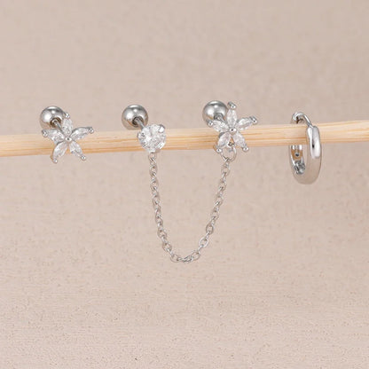 3PCS Zircon Flower Ear Stud Earrings