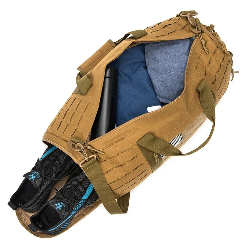 40L Tactical Sport Gym Duffle Bag Travel Training Bag Khaki