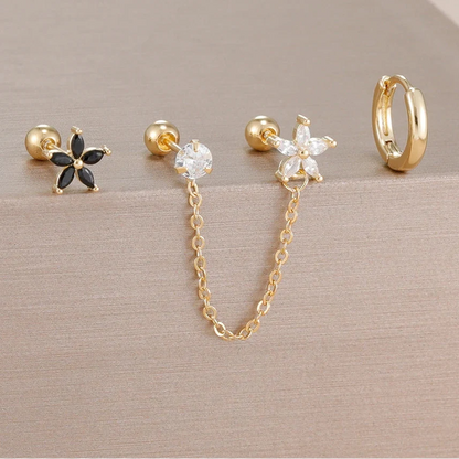 3PCS Zircon Flower Ear Stud Earrings