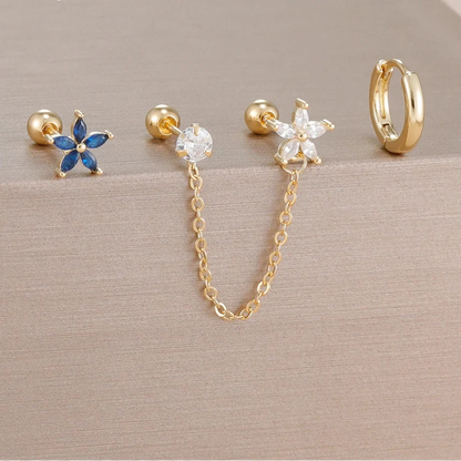 3PCS Zircon Flower Ear Stud Earrings