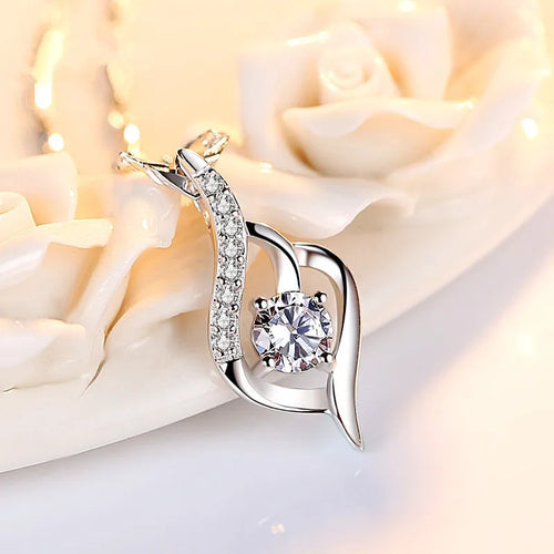 925 Silver Feather Zircon Pendant Necklace
