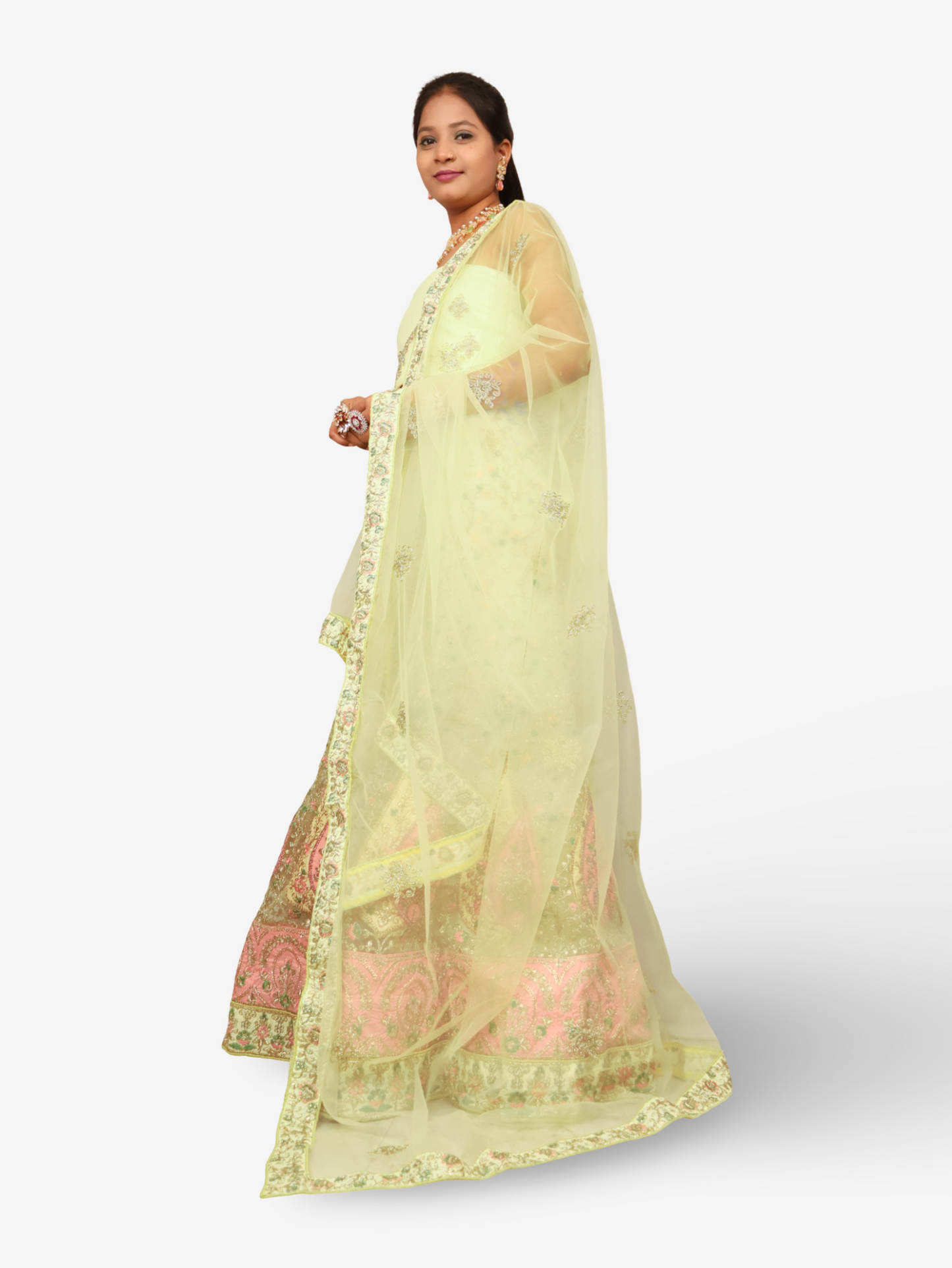 Semi-Stitched Lehenga with Soft Net Fabric & Zari Thread Work by Shreekama