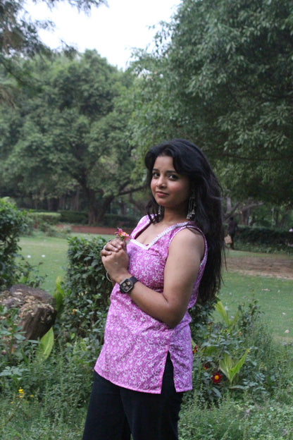 Lavender Blossom Sleeveless Kurti