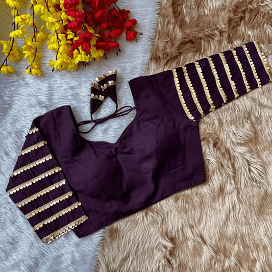 Meera Plum Sequins Cotton Silk Blouse