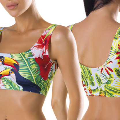 Memème Women’s Ultra-Comfortable TROPICAL - Toucan - Crop Top| Stretchy Fit, No Elastic Bands
