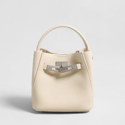 Pebbled Leather Mini Bucket Tote – Basket-Style Crossbody with Turn-Lock Hardware