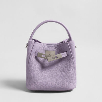 Pebbled Leather Mini Bucket Tote – Basket-Style Crossbody with Turn-Lock Hardware