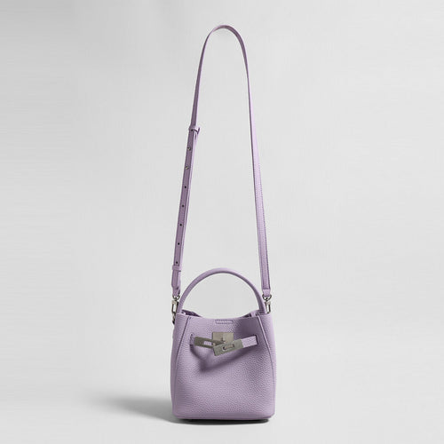 Pebbled Leather Mini Bucket Tote – Basket-Style Crossbody with Turn-Lock Hardware