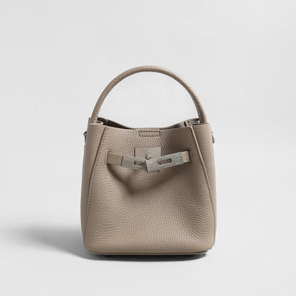 Pebbled Leather Mini Bucket Tote – Basket-Style Crossbody with Turn-Lock Hardware