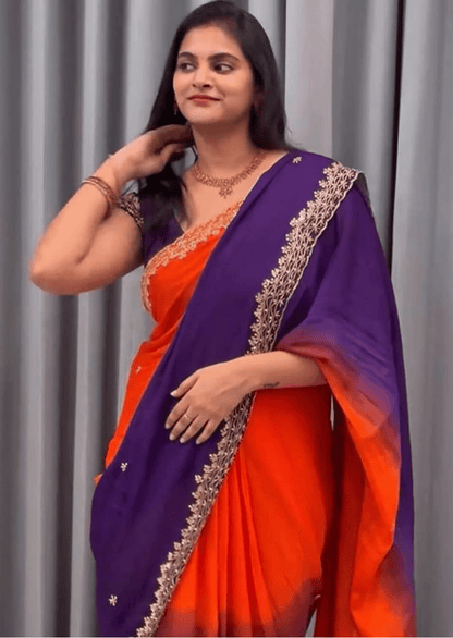 Royal Radiance Dual-Tone Chinon Saree
