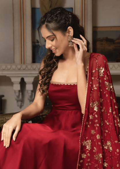Scarlet Elegance Red Embroidered Anarkali Set
