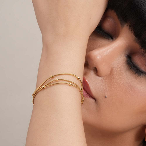 Triple Layer Gold Chain Bracelet with Beads E-legant Women’s Jewelry